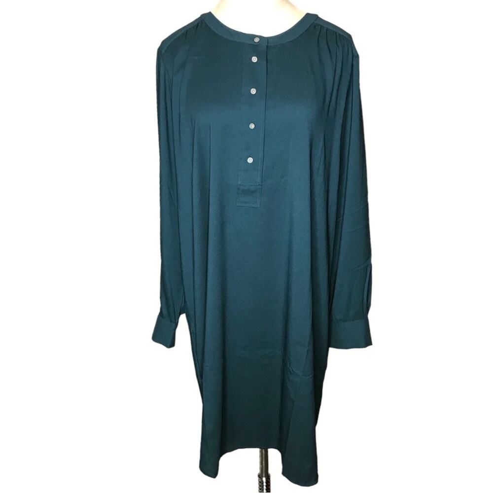 Loft Size Large Forest Green Shift Dress-Long Sleeves-NEW WITH TAGS